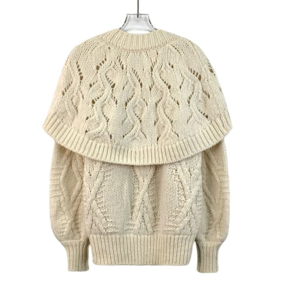 CW0338 Chanel Ivory Cable Knit Wool Cardigan With Heart CC Buttons & Collar - Picture 2 of 8